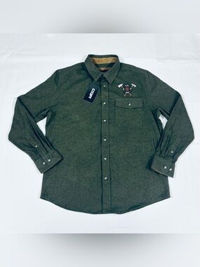 NWT CQR Men's Large Gear Tactical Series Flannel L/S Button Up Shirt Shirt Green
